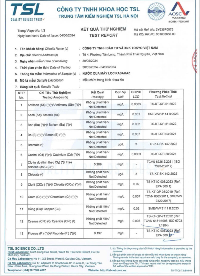 THÔNG SỐ KỸ THUẬT MLN RO - NÓNG NGUỘI KASAKAZ - KZ 668